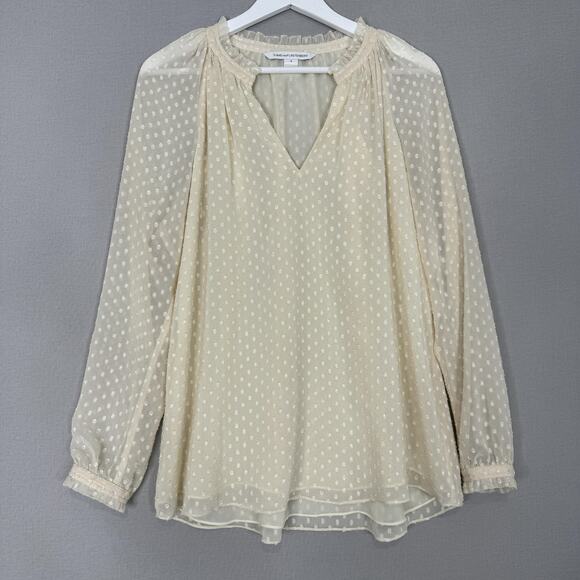 Diane von Furstenberg Blouse Womens 6 Cream Swiss Dot Popover Top Preppy Boho - Picture 2 of 15